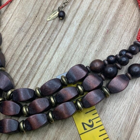 Coldwater Creek Boho Red Multi Strands Wood Beaded Necklace - Picture 5 of 7